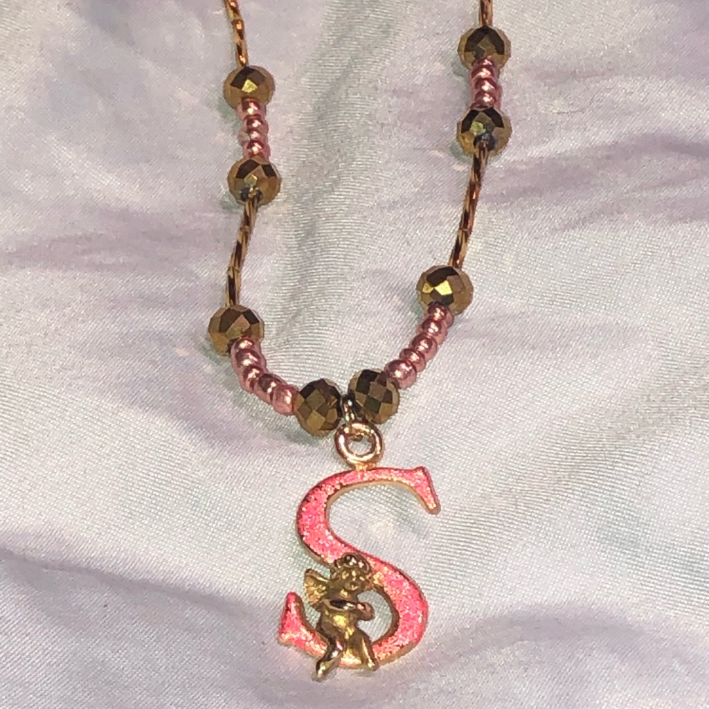 S Charm Angel Crystal Beaded Necklace Long New 25$